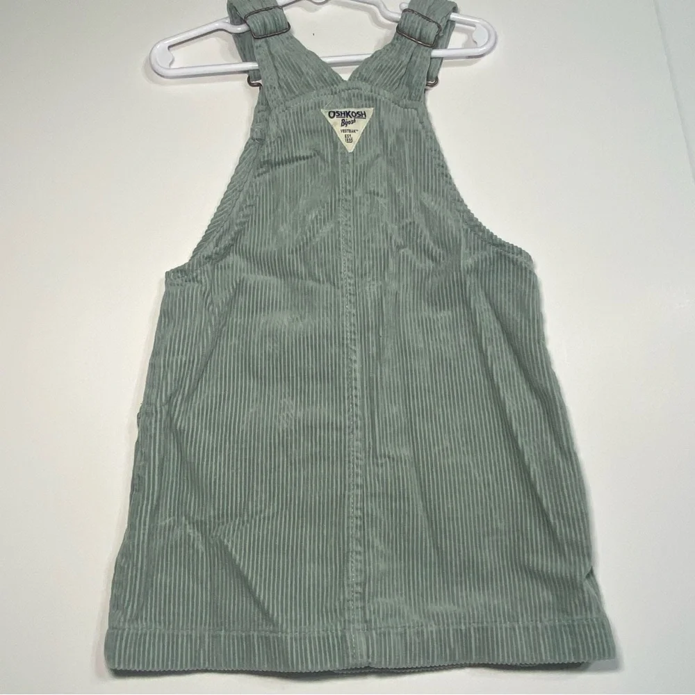 Oshkosh B'gosh Vestbak Girls 4T Celadon Green Corduroy Overall Jumper Pockets